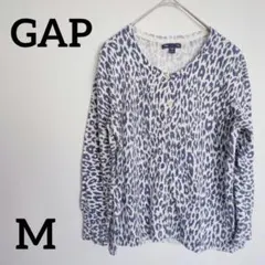 GAP ギャップ 【M】 白 青 ヒョウ柄 長袖 カーディガン レオタード