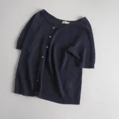 マーガレットハウエル　サイズⅡ　リネンカーディガン　半袖　ネイビー　美品のサムネイル