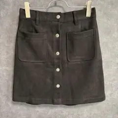 【美品】エムズエキサイト スエード風 ミニスカート ブラック M フロントボタン
