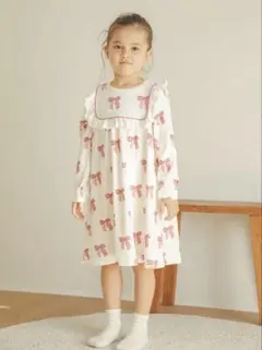 3*マ様 ジェラートピケ 【KIDS】リボン柄ワンピース