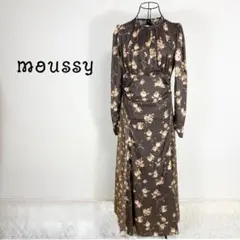 新品　moussy PANEL FLOWER 花柄ロングワンピース ブラウン M
