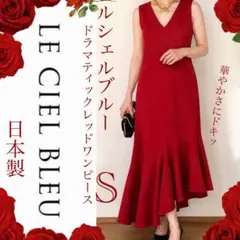 LE CIEL BLEU ルシェルブルー 華やかレッド フレアロングワンピースのサムネイル