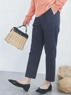 THE SHOP TK 洗える ツイルワッシャーテーパードパンツ(M)ネイビー