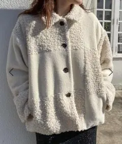 LOWRYS FARM ローリーズファーム パッチワークボアブルゾン アイボリー