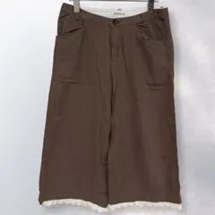 サマンサモスモス リネン ガウチョパンツ 裾レース 綿麻 かわいい M《d44