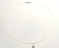 シルバー925ナイロンコートワイヤー淡水パールネックレス0.5㎜42cm