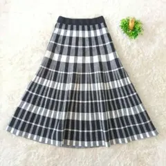 Gleeful ロングスカート チェック 黒白 フレア 上品 L　大人キレイ
