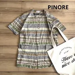 【PINORE ピノーレ】総柄 シャツ　前開き ポリエステル×麻 エスニック風のサムネイル