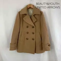 ビューティアンドユース　メルトン　ピーコート　裏地ストライプ　キャメル　M