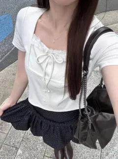 GRLグレイル新品スクエアネックレースリボントップス白ホワイト