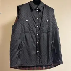 グッチ ジレ ベスト シルク100 ウール 切替 総柄 イタリア製 グレー 46 グッチ ジレ ベスト シルク100 ウール 切替 総柄 イタリア製