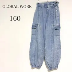 グローバルワーク サイドジップカーゴパンツ フェード加工 フリルウエストゴム