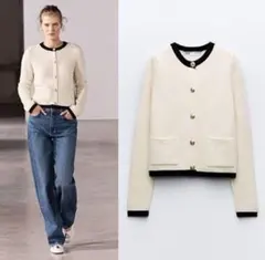 ZARA アイボリー 長袖カーディガン
