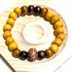 ハンドメイド 木製ビーズ ブレスレット 茶色 ナチュラル アンティーク風