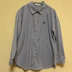 ストライプシャツ 長袖　ブルー、ホワイト　胸ワンポイント刺繍TYTYCLAPPY