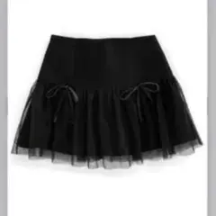 GRL インパン裏地付きリボンチュールミニスカート　黒　M gn284
