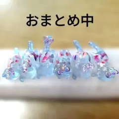 R-284】レジン道 猫 シルバー系ブルーデザイン型フラワー柄 6匹セット 