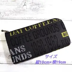 L字ファスナー長財布、ハンドメイド、英字柄ブラック