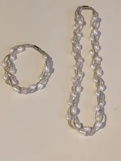 【美品】淡水パール風 ネックレスとブレスレット セット