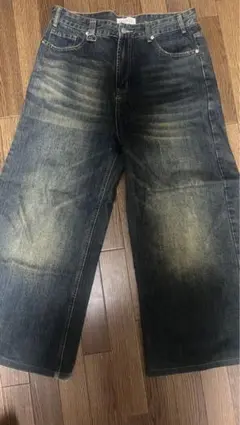 MENES ワイドレッグデニムパンツ ダークブルー