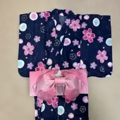 花柄浴衣(紺色) 帯・リボン付き