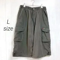 ハーフカーゴパンツ　グレー　L　　メッシュ地　古着　メンズ