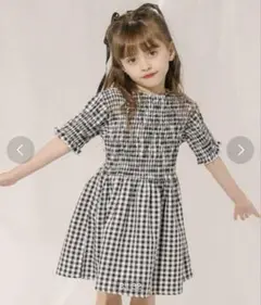 URBAN CHERRY シャーリングフレアワンピース　ギンガムチェック　110