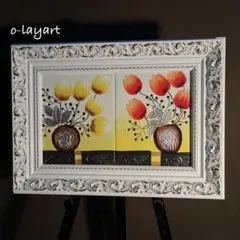 手書き油絵 2枚組 チューリップ 額付 額付き 絵画 インテリア 油彩画