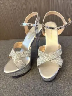 グリッター ラメ 厚底 サンダル シルバー ハイヒール