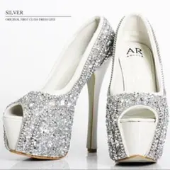 Angel R ビジュー パンプス シルバー キャバ ヒール　37