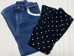 【まとめ売り】サンカンシオン ビケット ドット柄 デニム パンツ 110 2点