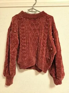 ケーブルニット 長袖セーター 赤