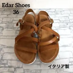 Eder Shoesレザークロスストラップサンダル 36イタリア製キャメルのサムネイル