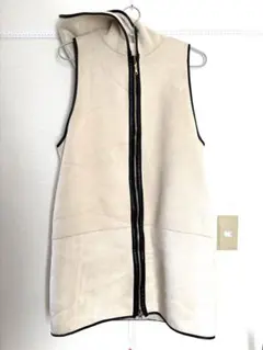 RISLEY ボアベスト　リバーシブル　アイボリー　縁ブラック　ボア　スエード