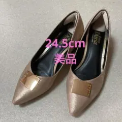 Durasゴールド系ポインテッドトゥパンプス 5cmヒール