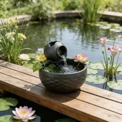 卓上噴水 ミニ噴水 滝 オブジェ 循環ポンプ 癒し 和風 インテリア 睡蓮鉢のサムネイル