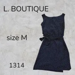 L. BOUTIQUE エプロン ワンピース ドット ノースリーブ ボートネック