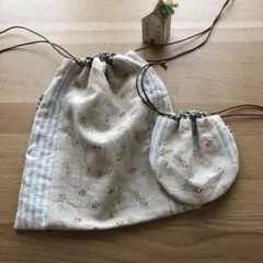 巾着　　リネン　ハンドメイド　A