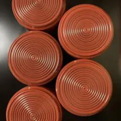 三重重箱　赤い漆器の円形容器　5個セット
