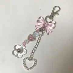 ビーズキーホルダー 韓国 オタ活 ピンク リボン かわいい ストラップ ハート