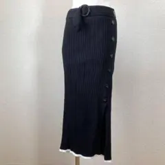 美品 ダズリン サッシュベルト付 ニットロングスカート F 黒 ブラック