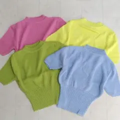 新品 ニット 4点セット 半袖 ハイネック トップス ショート丈 サマーニット