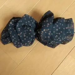ネイビーブルー 水玉 リボン (ヘアクリップ)タイムセール4/18迄