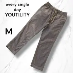 【美品】グレンチェック柄 スラックス テーパードパンツMカジュアル　ブラウン