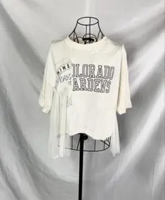 【w closet】チュール ドッキング Tシャツ ロゴ 白 Fのサムネイル