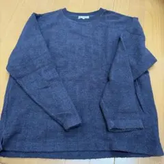 GLOBAL WORK ヘリンボーン柄 クルーネックニット ネイビー M