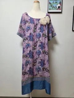 silent worth サイレントワース 花柄ワンピース コサージュ付 F