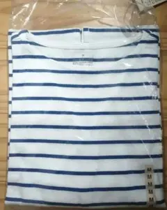 ボートネック半袖Tシャツ M 白/青ボーダー