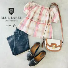 BLUE LABEL チェック オフショルダーブラウス ピンクベージュ 36 S