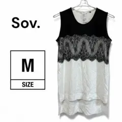 【美品】Sov.レース切替ノースリーブブラウス38白黒上品高級感有り春夏テンセルのサムネイル